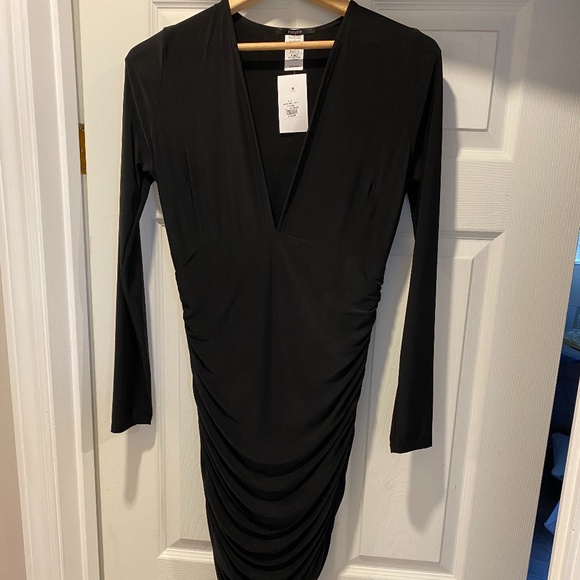 Black Ruched Long Sleeve Bodycon Mini Dress - NWT - Picture 1 of 2